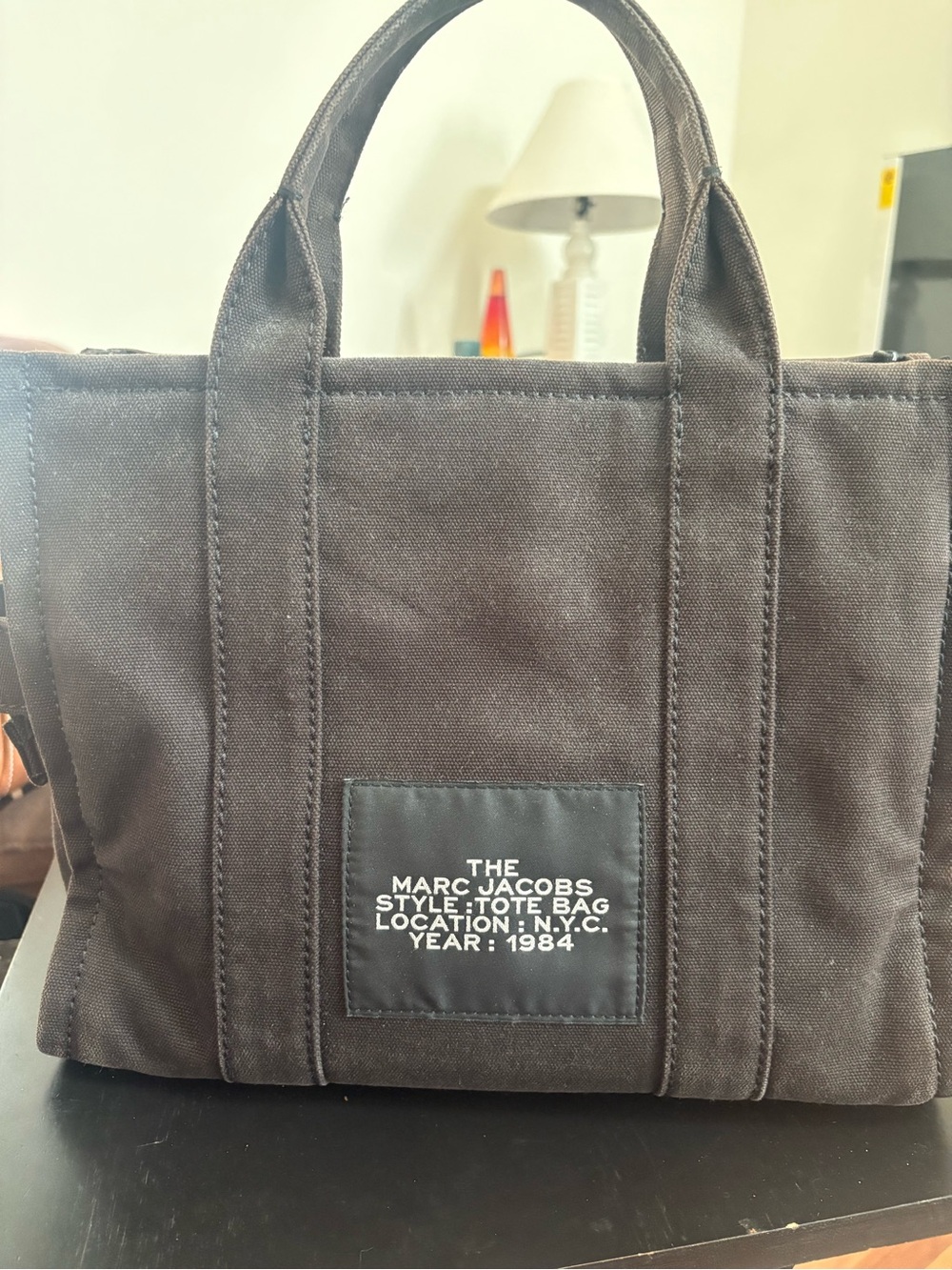 Marc Jacobs Black Canvas Tote Bag with White Logo. 13"W x 10"H x 7"D. (Interior - Picture 5 of 12
